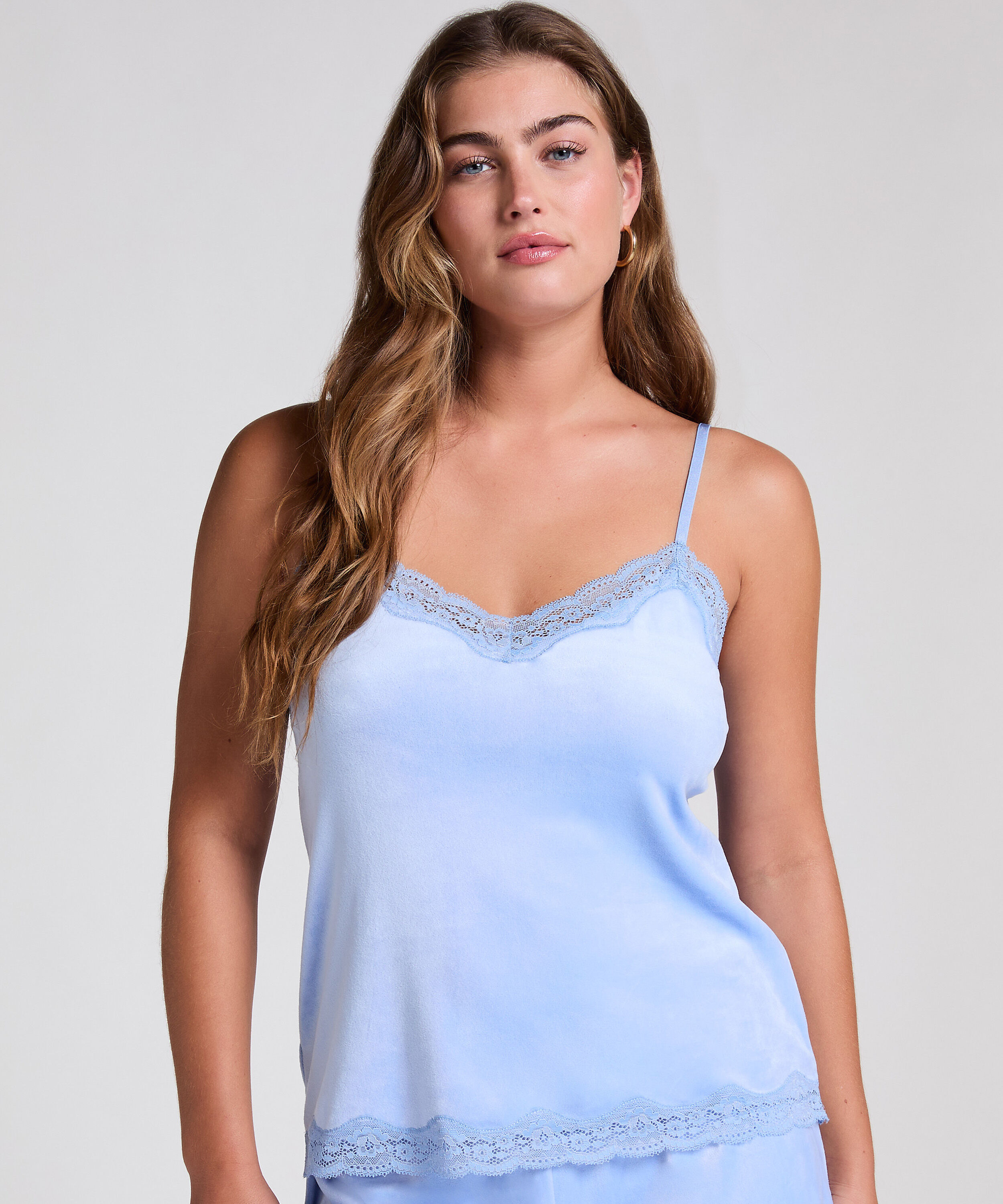 Cami top Velours Lace, Blauw