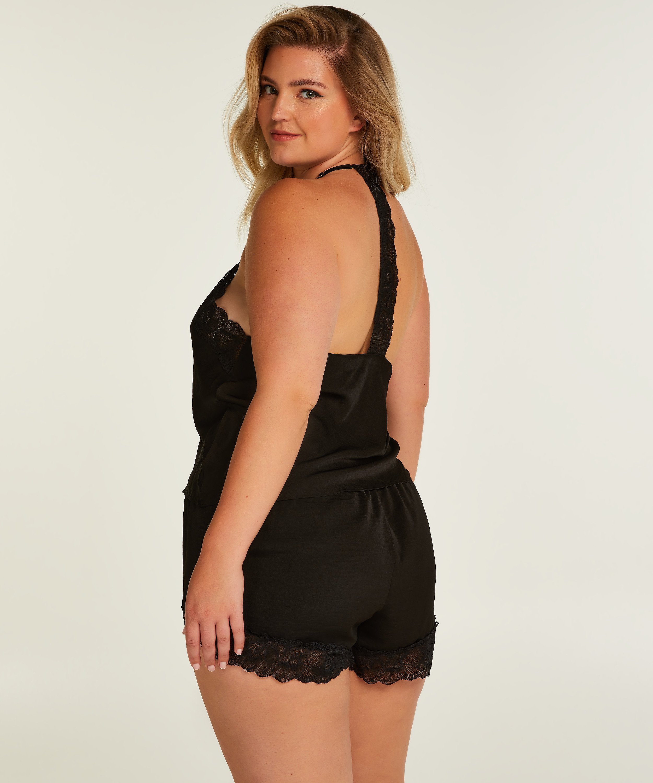 Cami top Satin, Noir, main