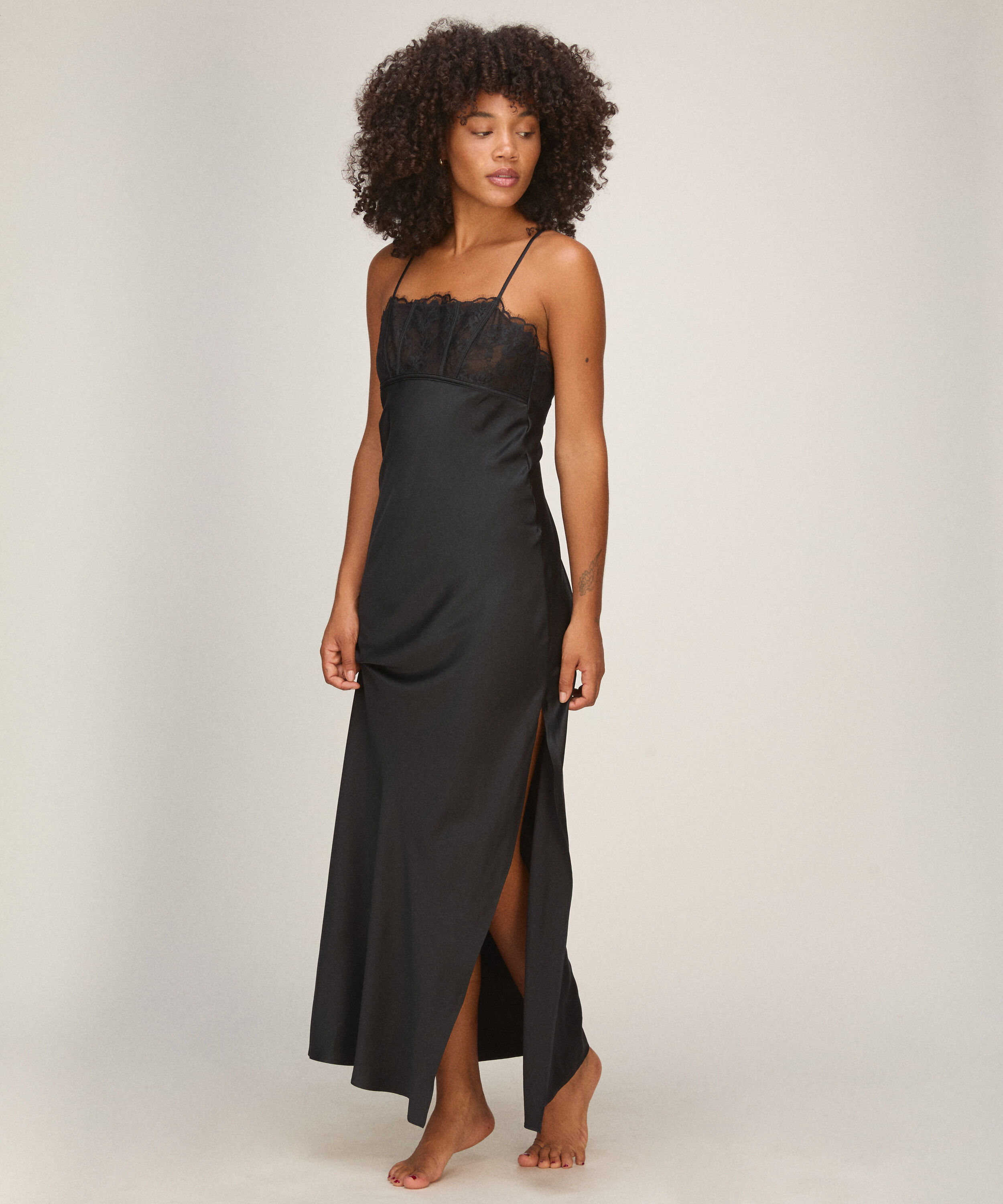 Lange Slipdress Lana, Zwart Lange Slipdress Lana, Zwart