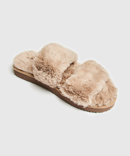 Pantoufles Fake Fur, Brun