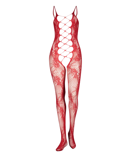 Private open lace Catsuit, Rood