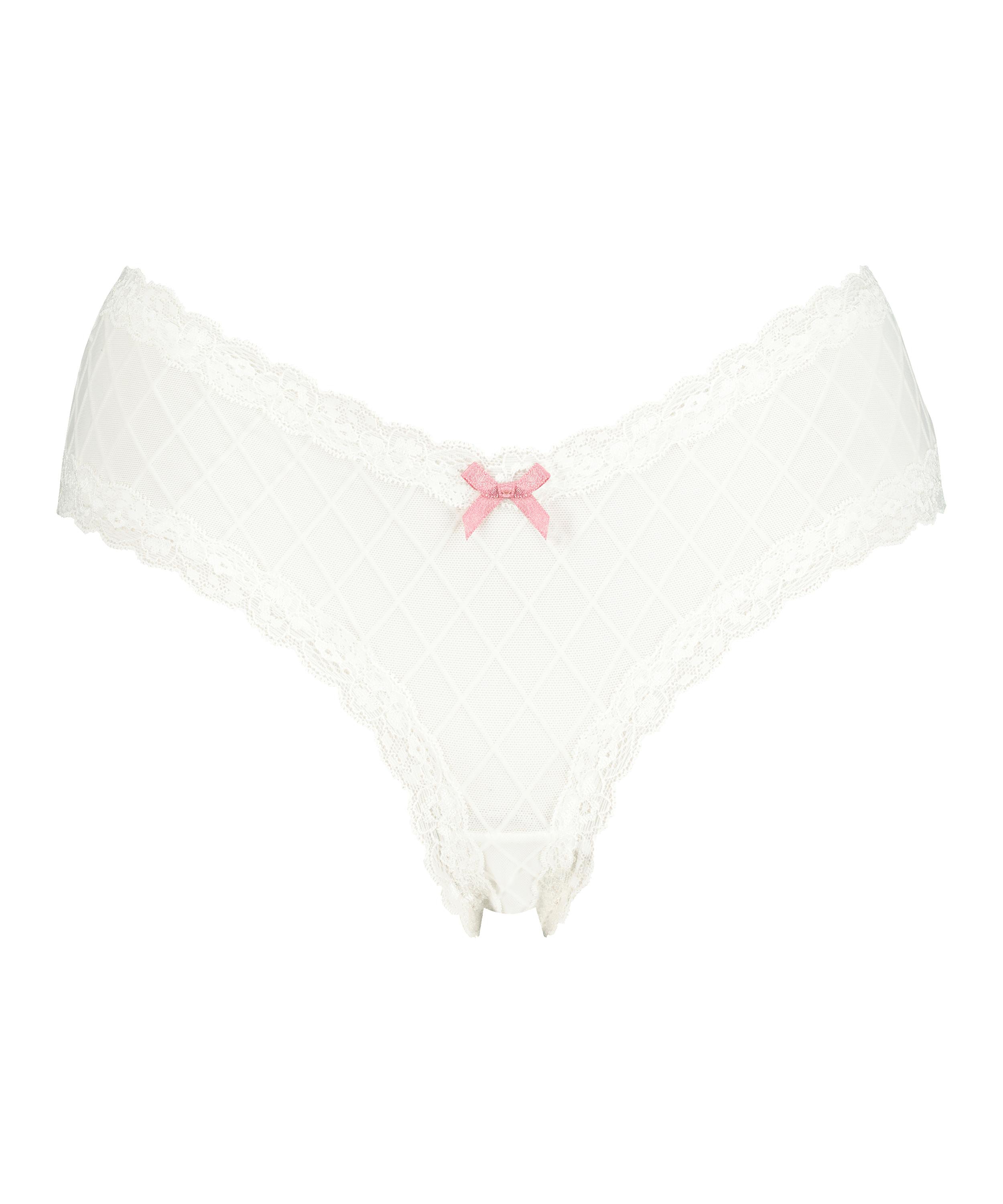 Slip br&eacute;silien V-shape mesh, Blanc, main