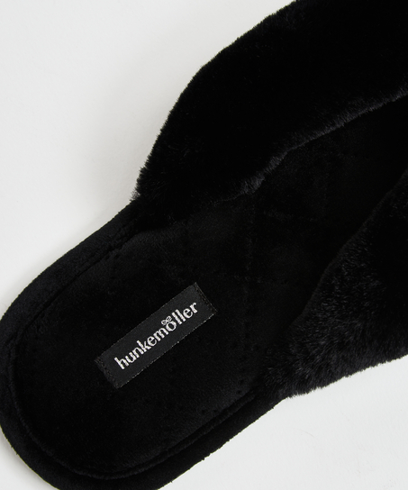 Slippers Velours fur, Zwart
