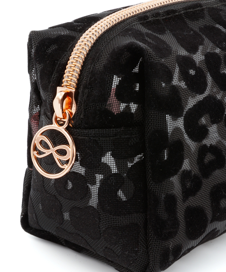Make up tas mesh leopard, Zwart