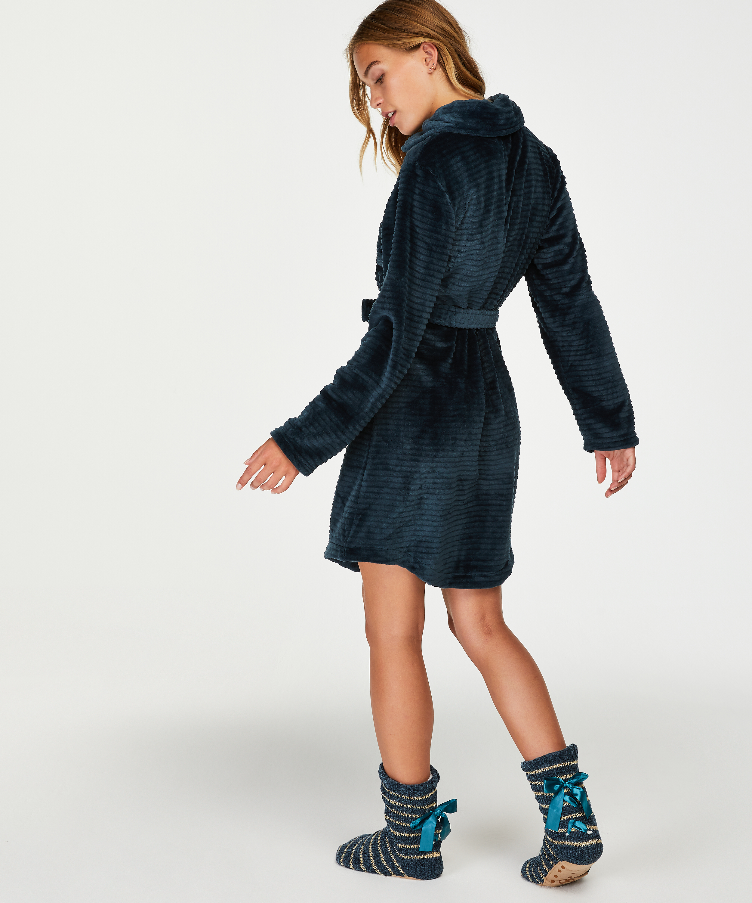 Peignoir en molleton avec fermeture éclair, Bleu, main