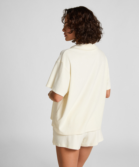 Chemise boutonn&eacute;e en tissu &eacute;ponge, Blanc
