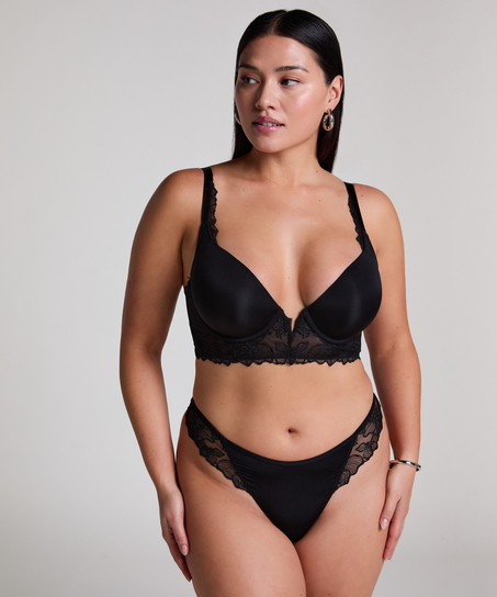 Soutien-gorge &agrave; armatures pr&eacute;form&eacute; push-up et longline Jemima, Noir