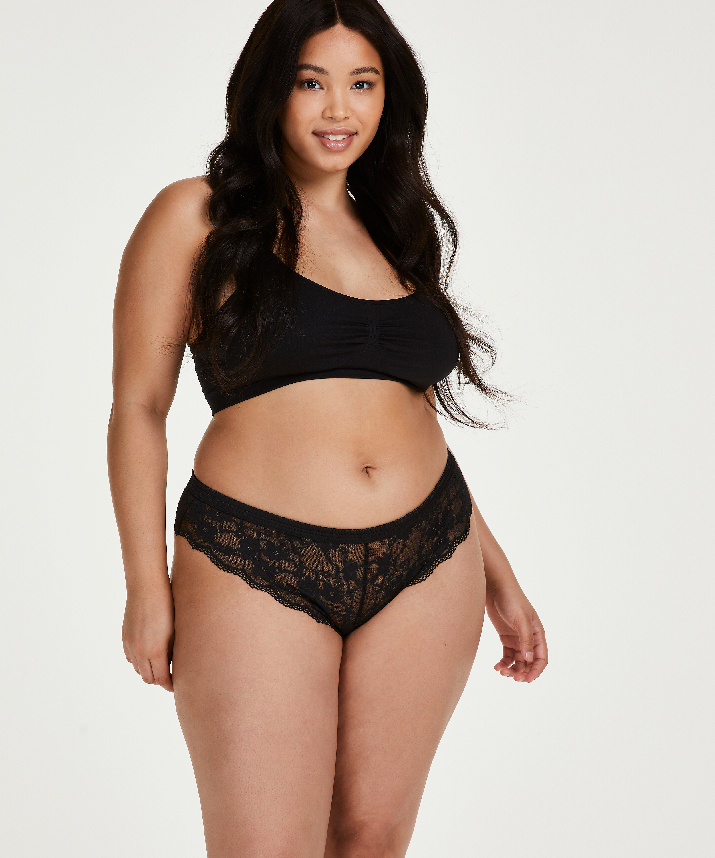 Slip br&eacute;silien jambe haute Iva Curvy, Noir, main