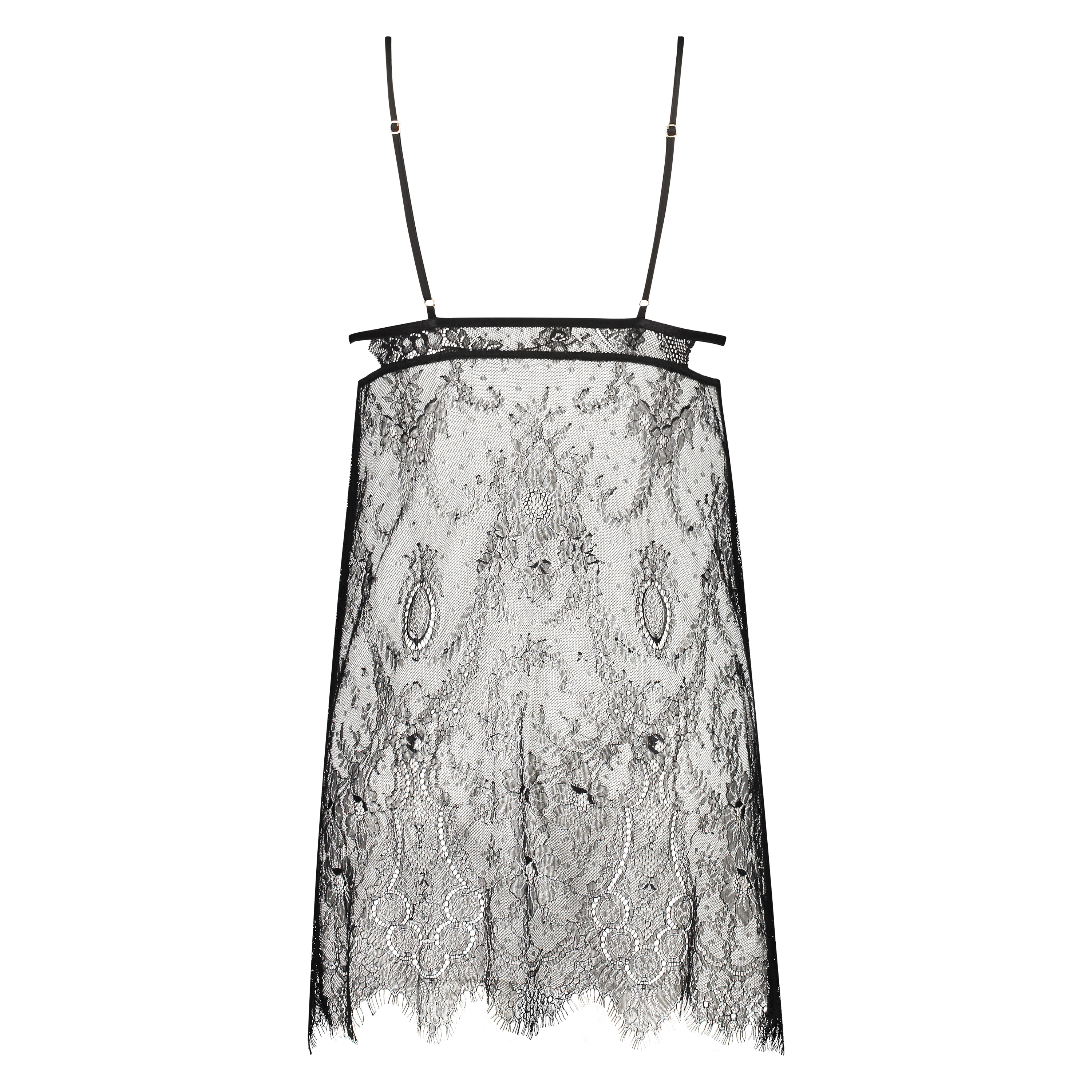 Slip dress All over lace, Zwart, main