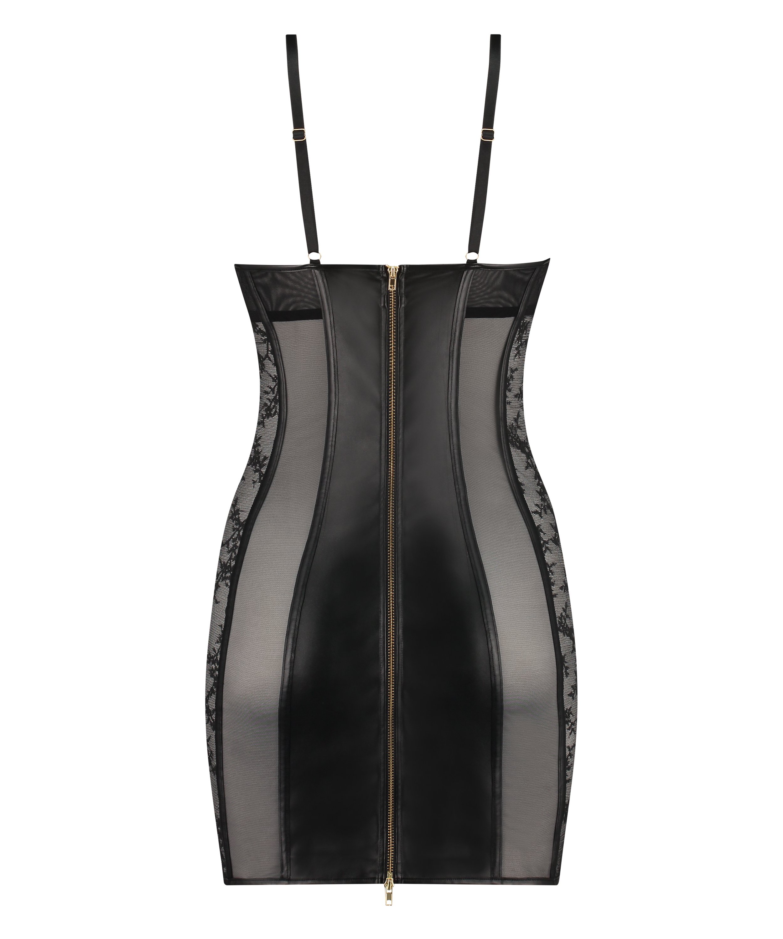 Slipdress Faux Leather, Zwart, main