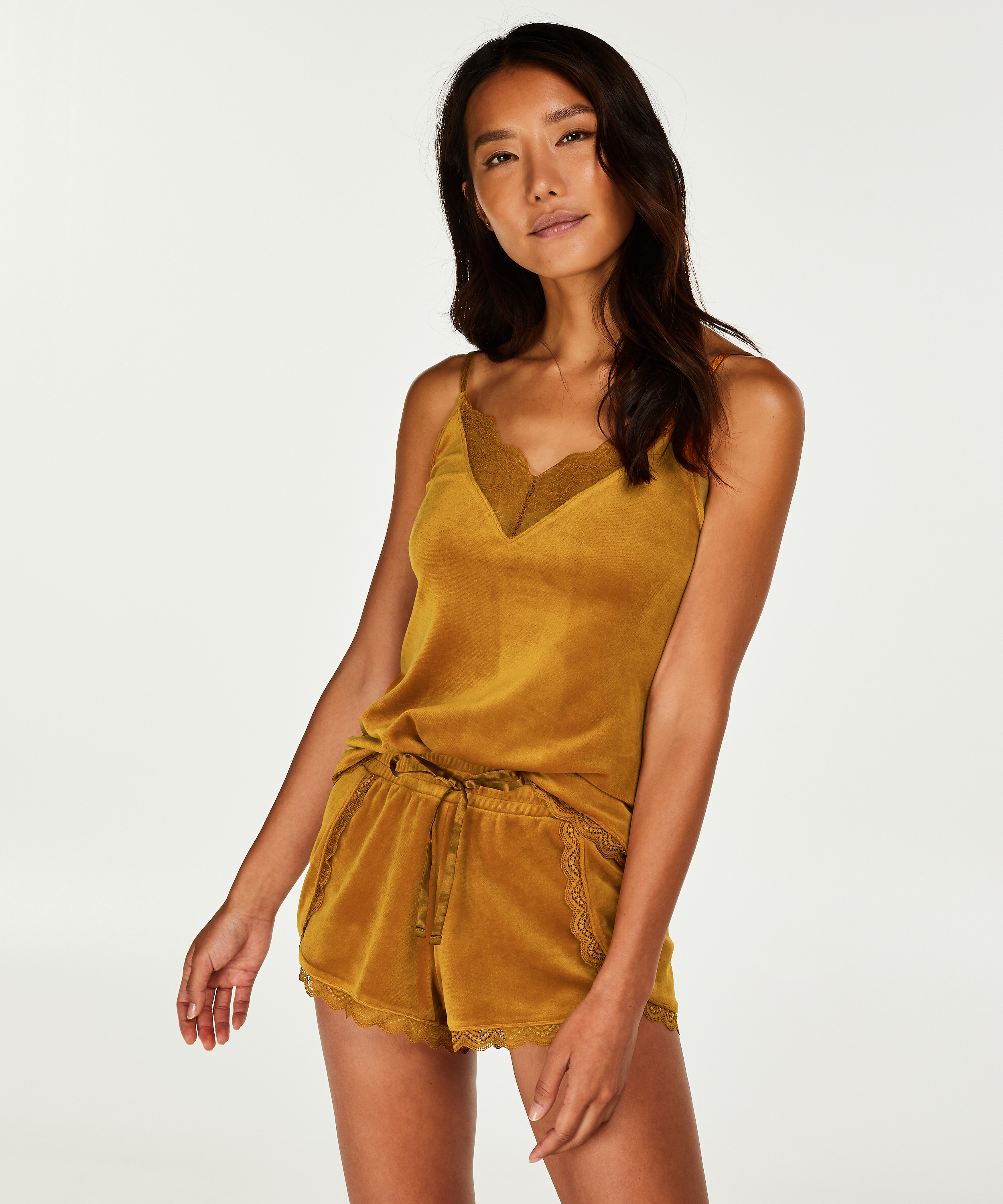 Top Velours Lace, Jaune, main