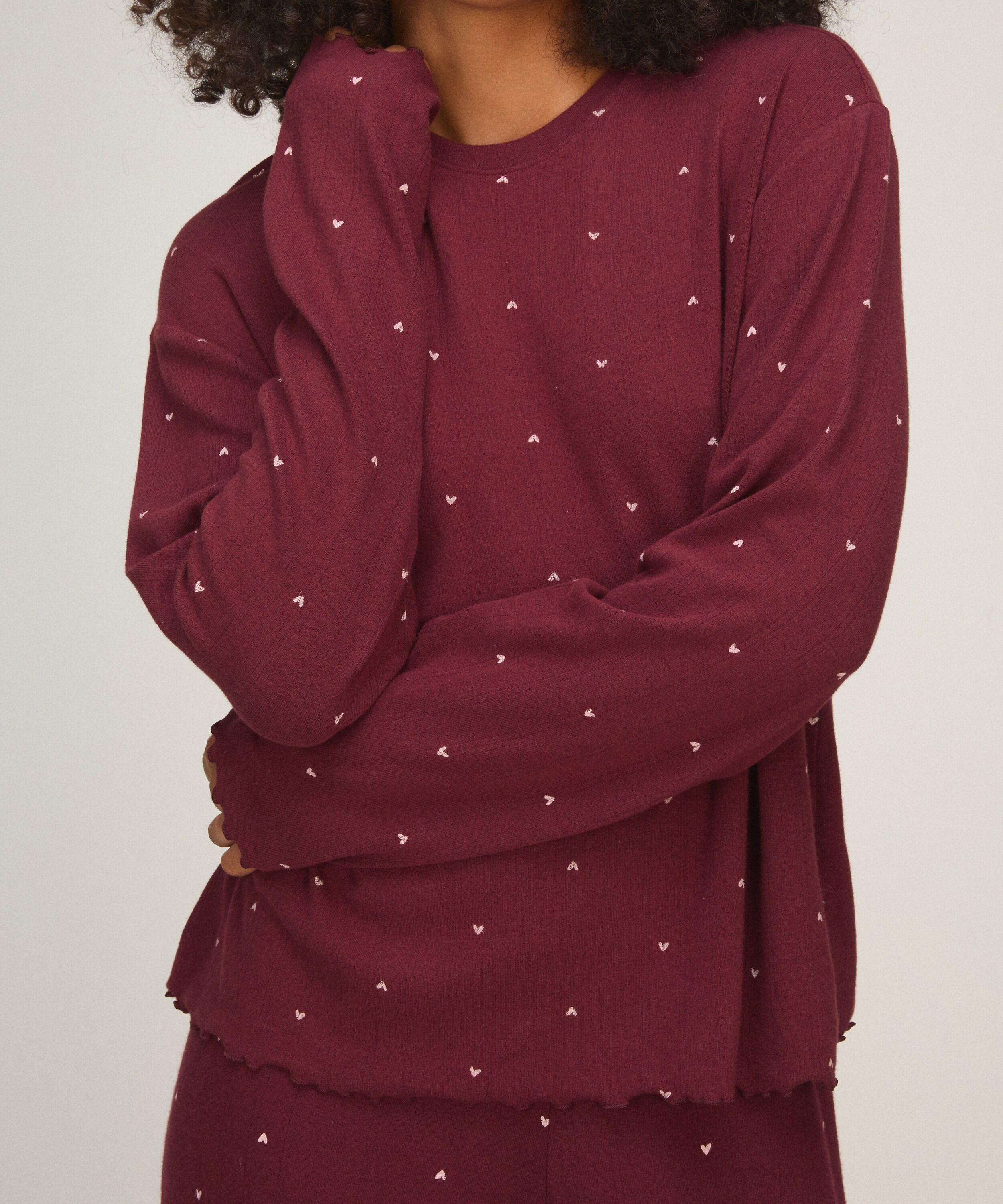 Pyjama Top Loose Pointelle, Paars Pyjama Top Loose Pointelle, Paars