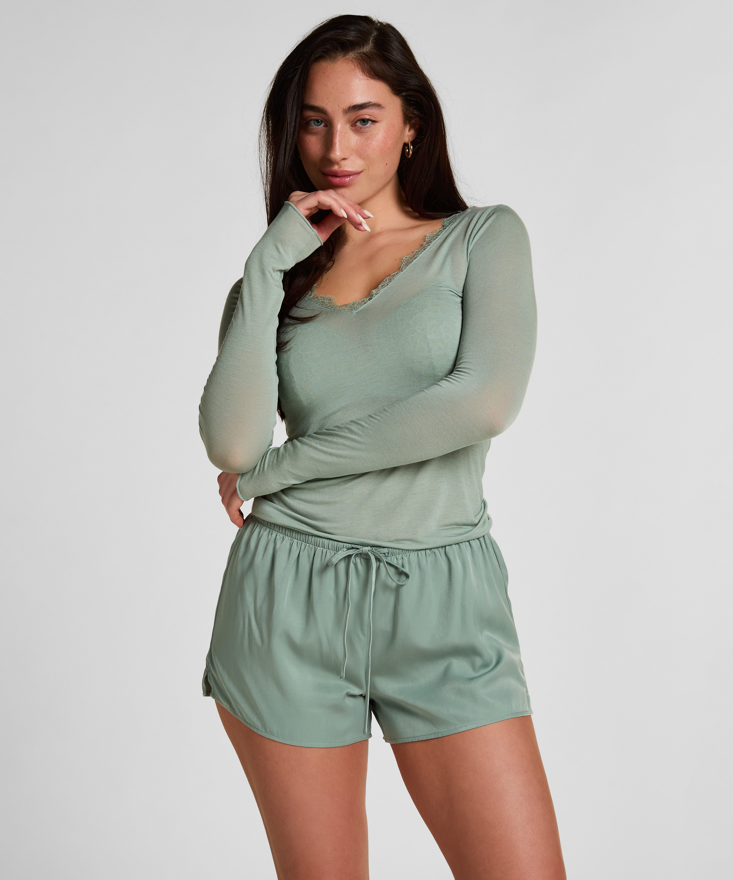 Satin Shorts Ayla, Vert, main