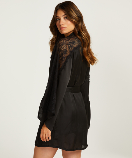 Kimono Satin Lace, Zwart