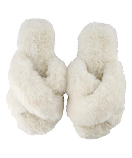 Pantoufles Fake Fur, Blanc