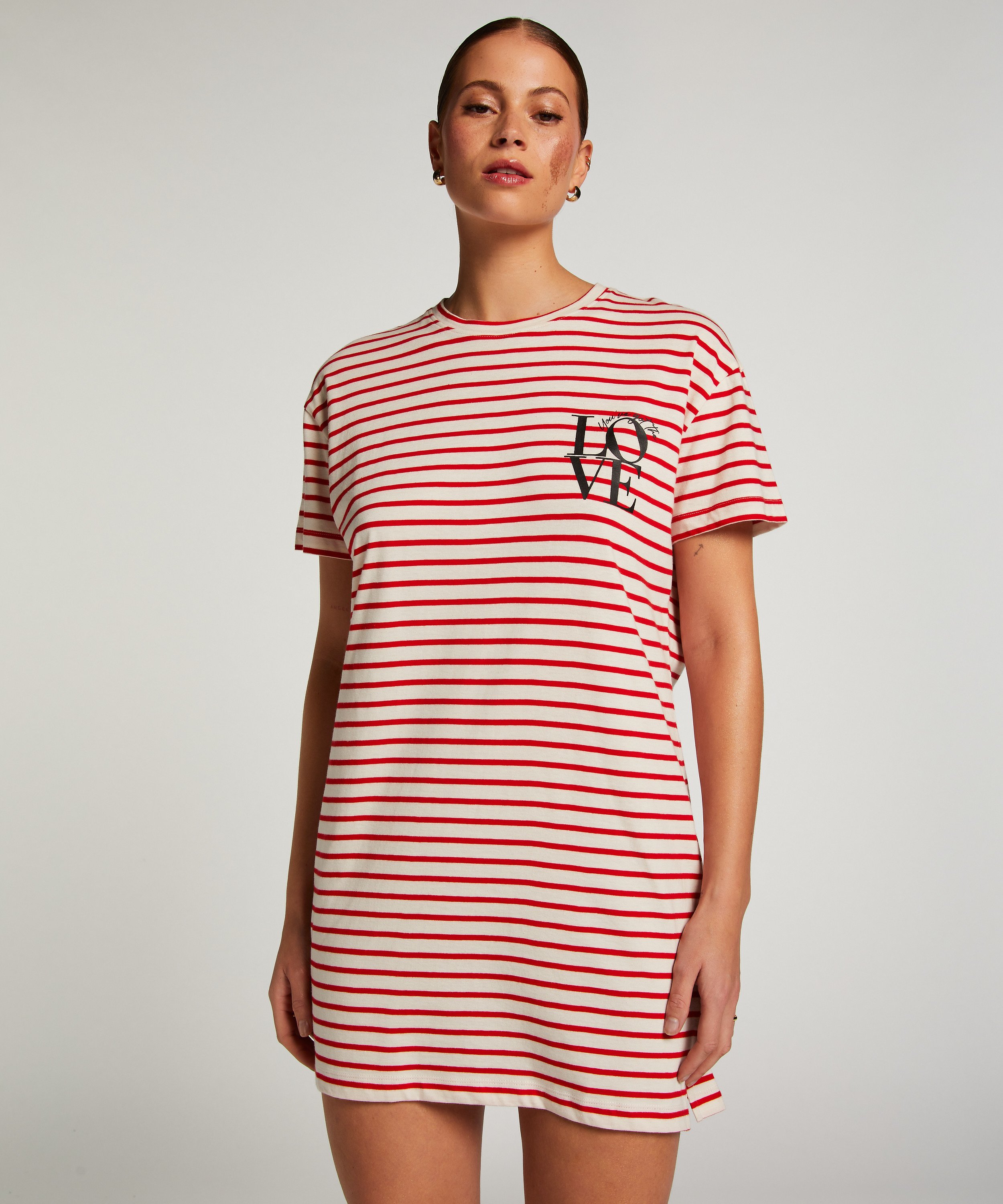 Nachthemd ronde hals, Rood, main