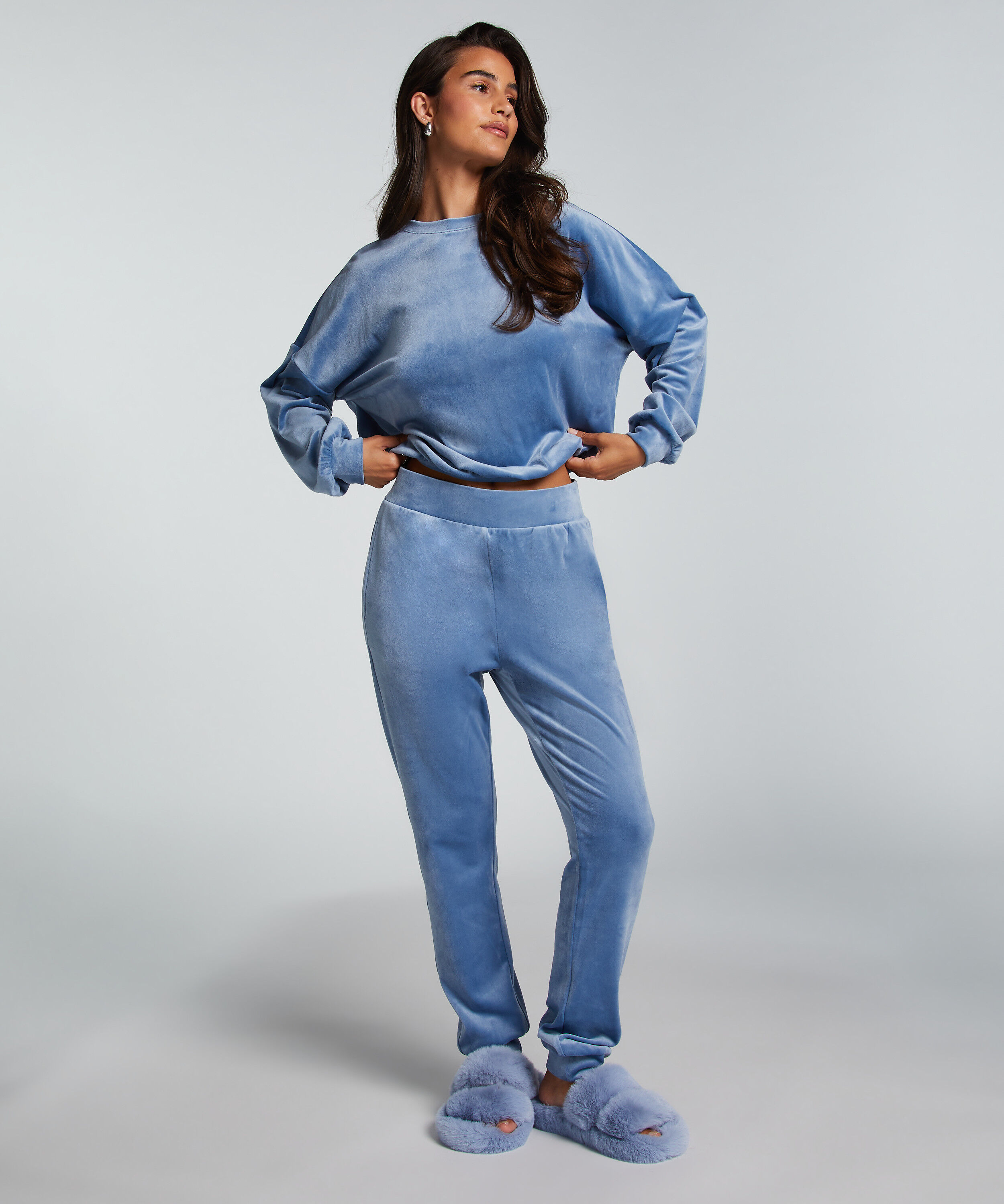 Tall Joggingbroek Velours, Blauw