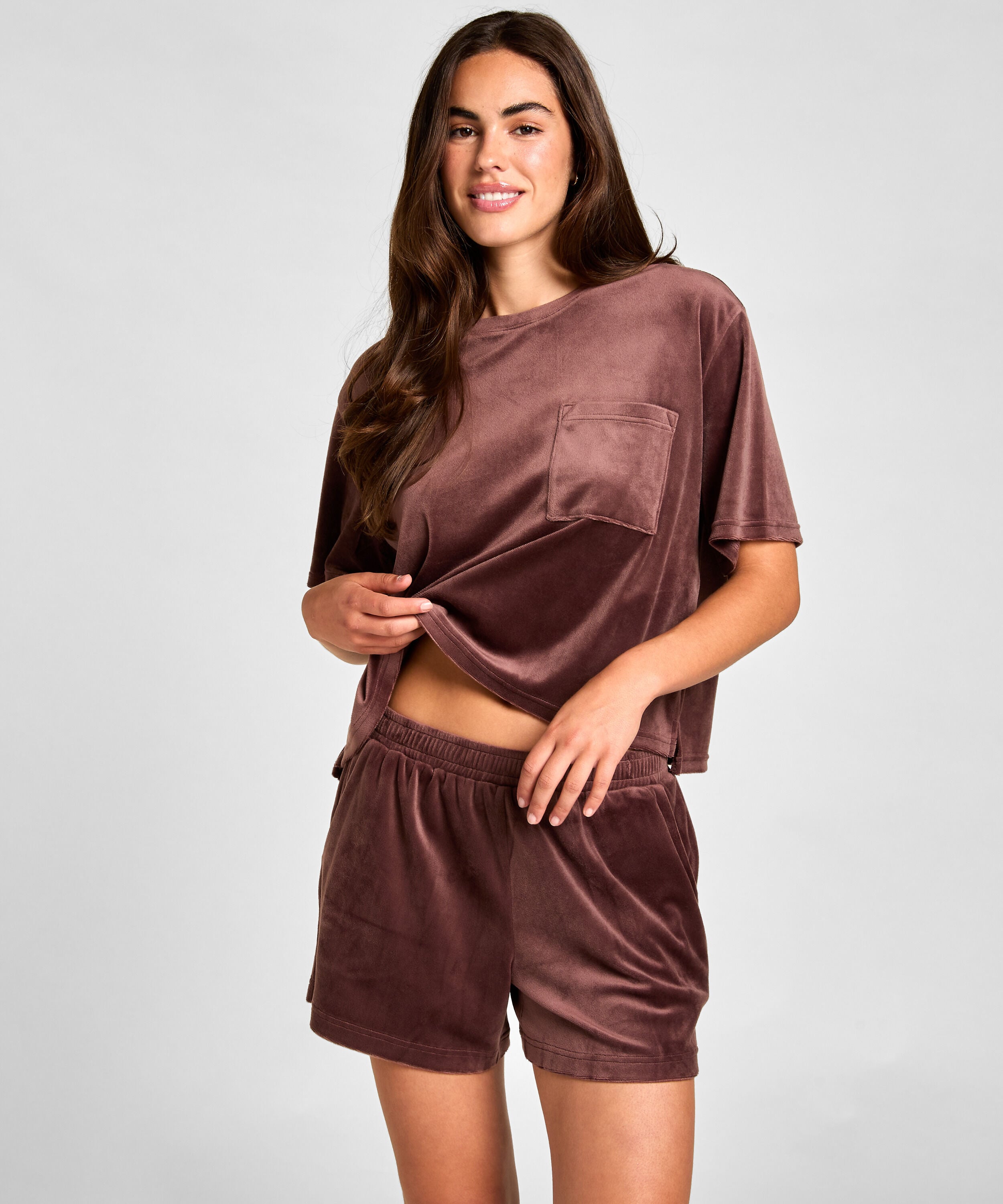 Shorts Velours Pocket, Bruin