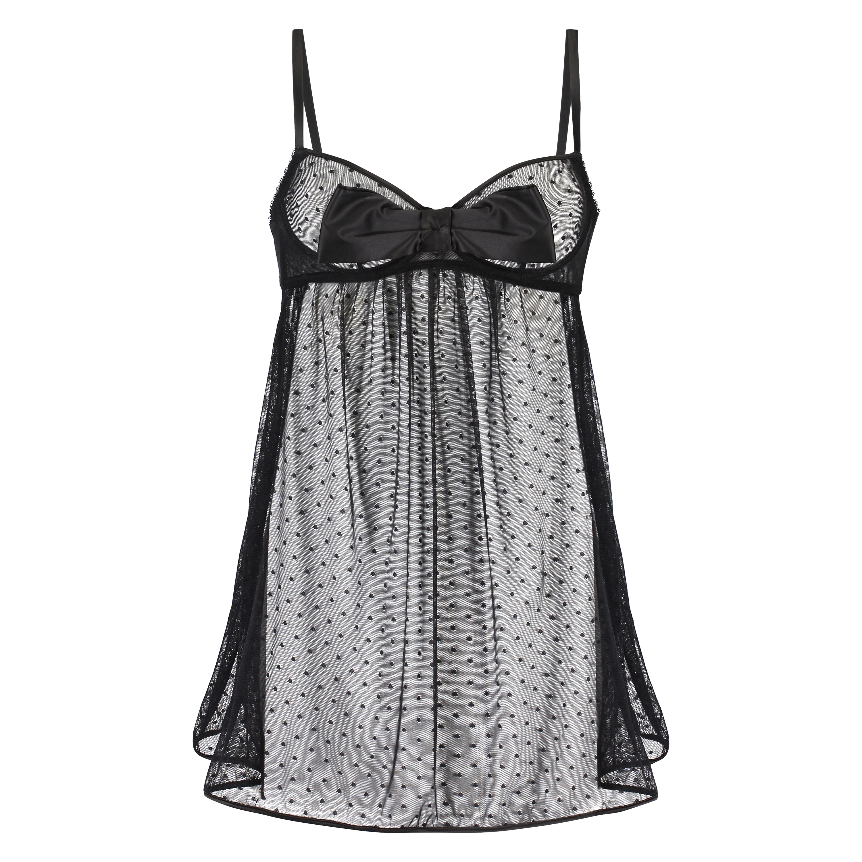 Slipdress met beugel Dot Mesh Bow, Zwart, main