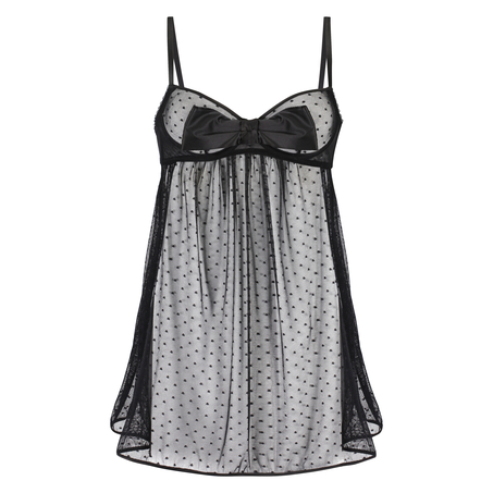 Slipdress met beugel Dot Mesh Bow, Zwart