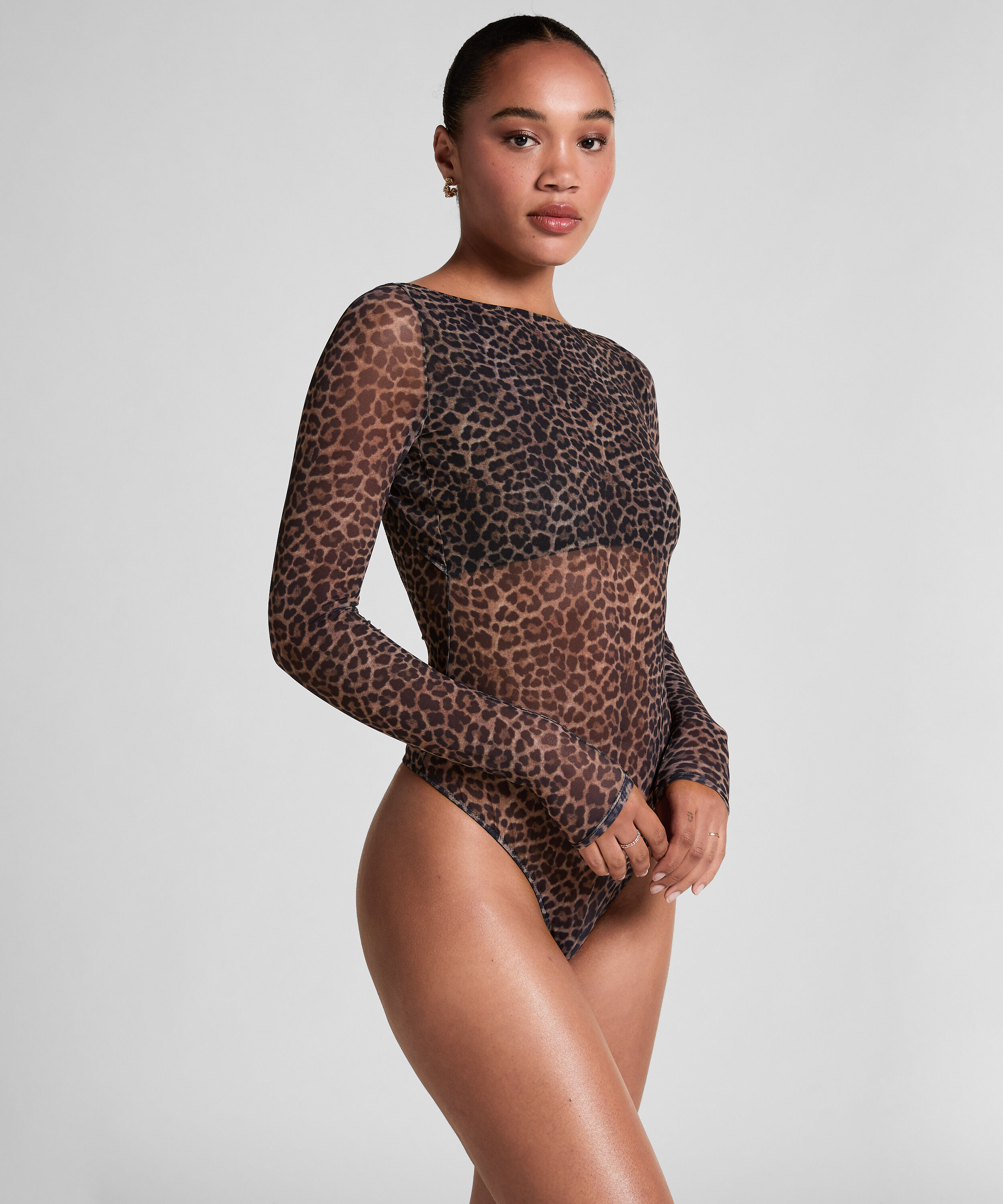 body met lange mouwen Tara Leopard, Zwart
