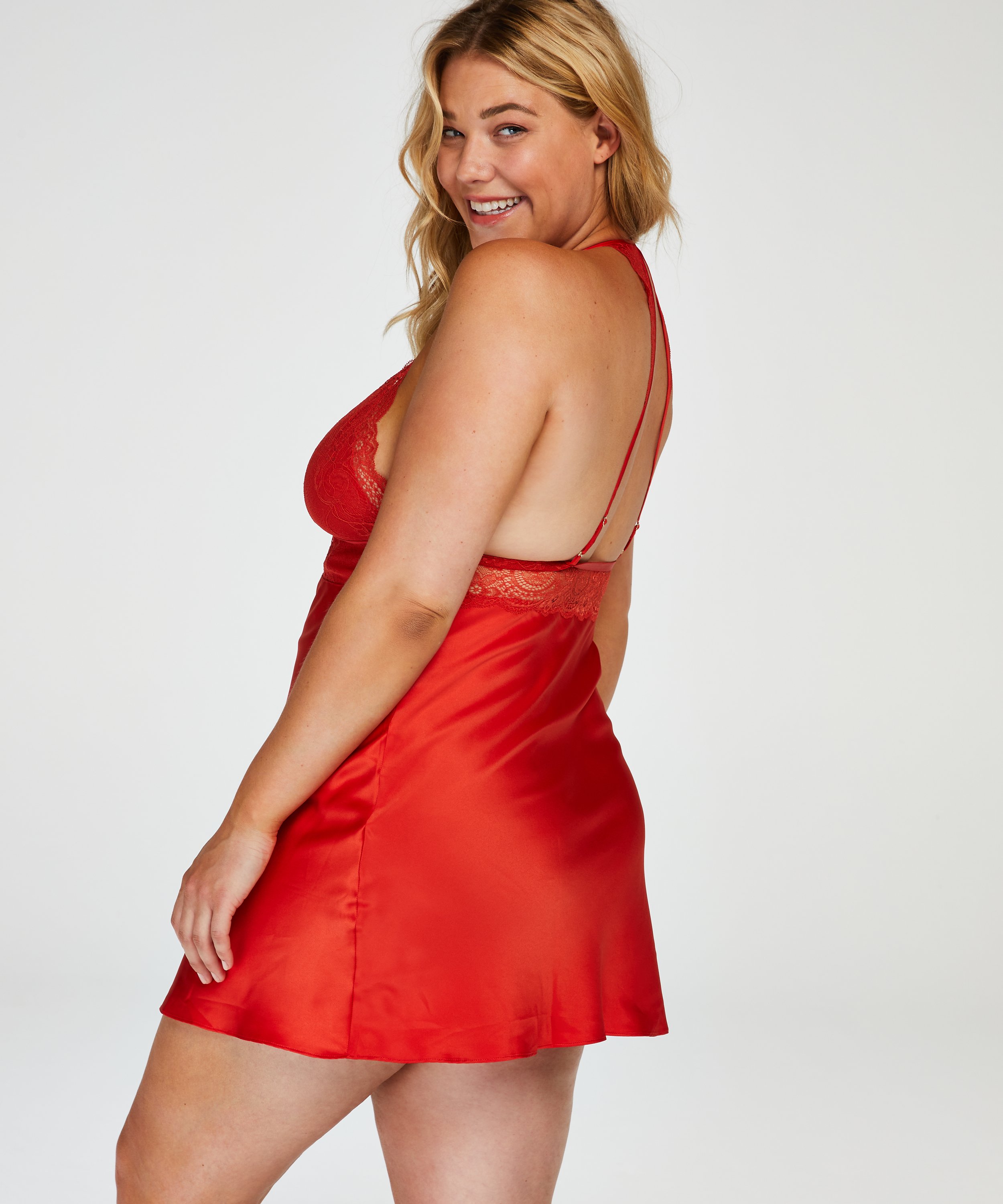 Slipdress Satin Lace, Rood, main