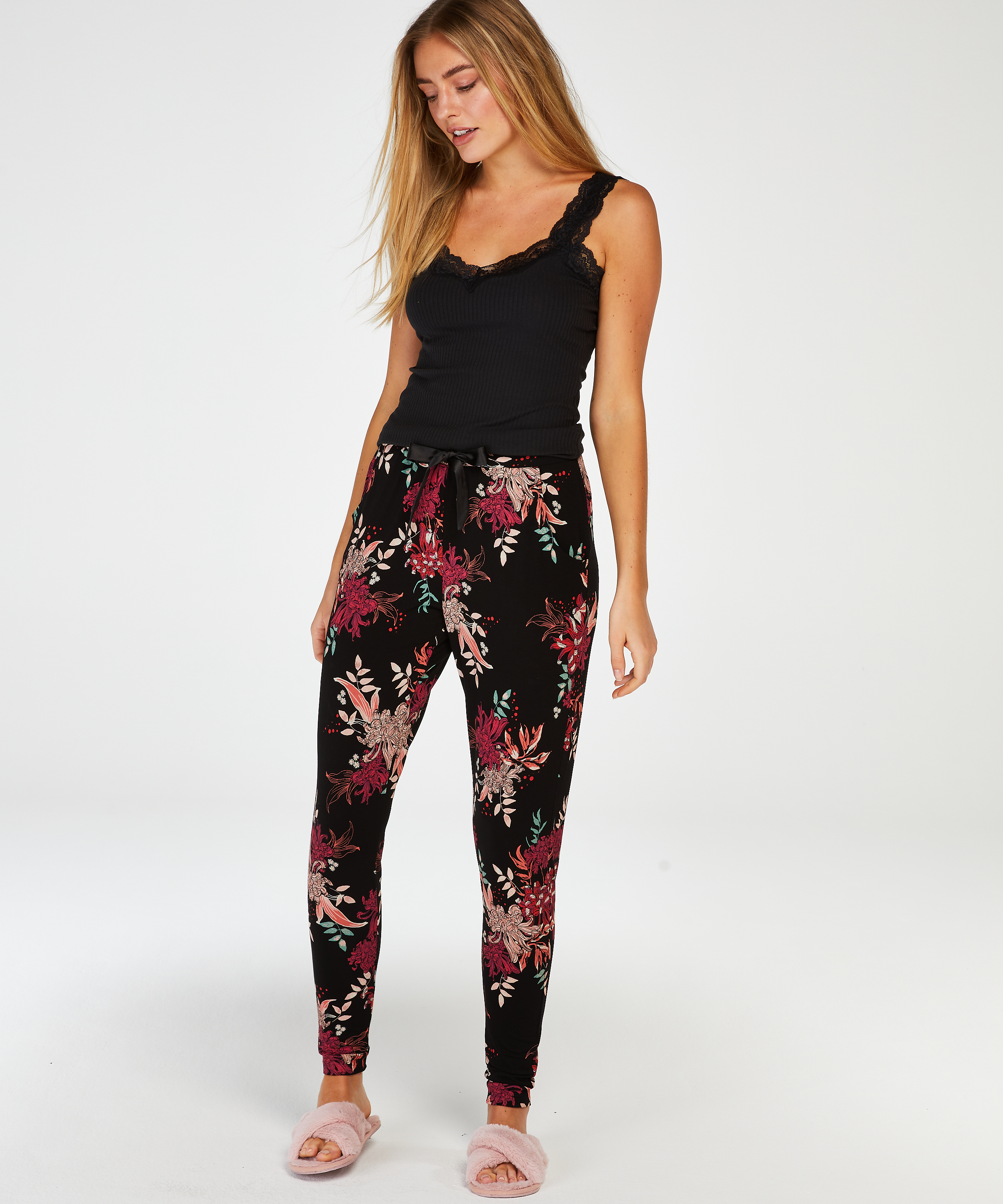 Camisole dentelle Top Rib, Noir, main