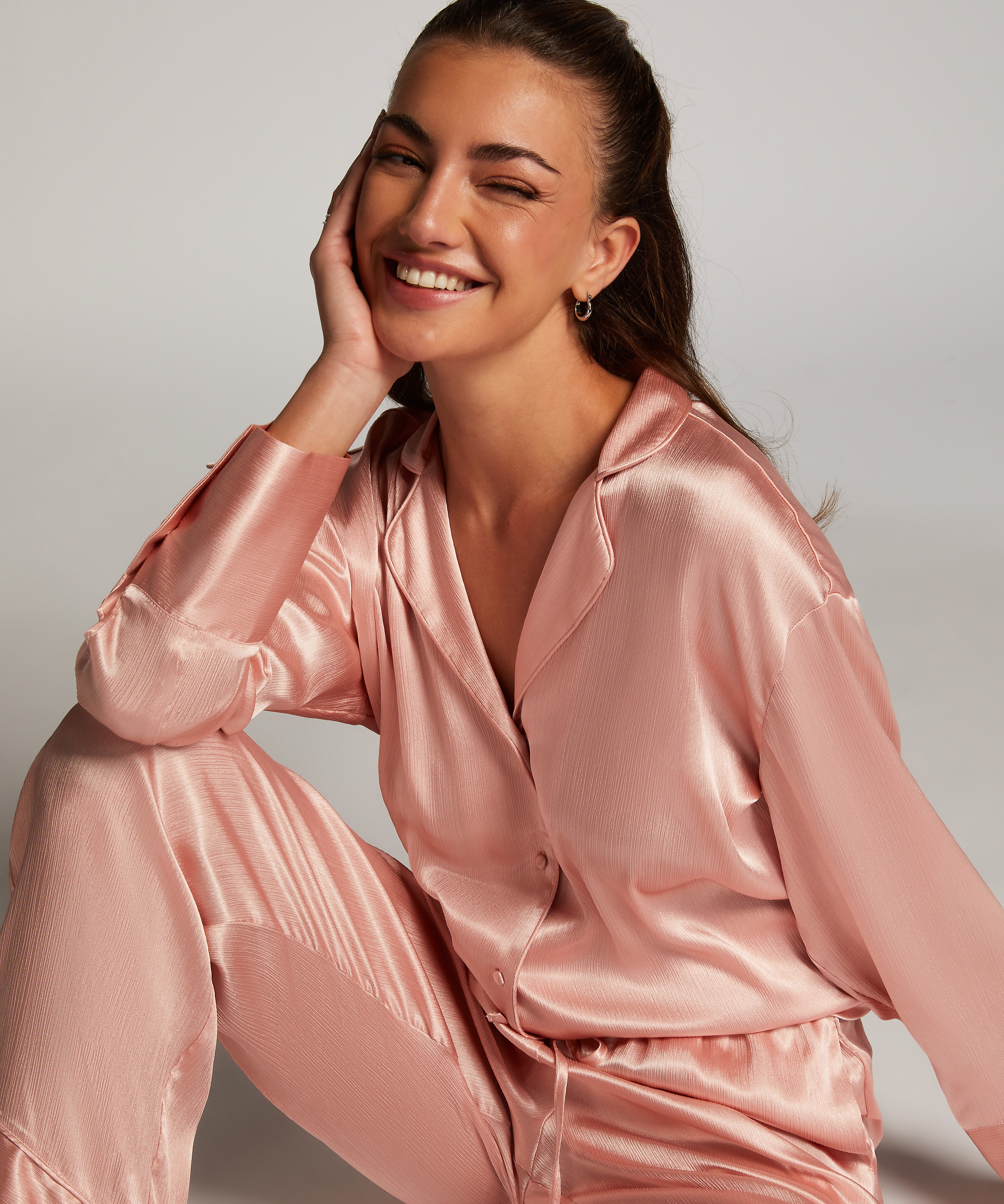 Jacket lange mouwen Satijn, Roze, main