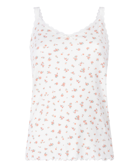 Cami en dentelle c&ocirc;tel&eacute;, Blanc