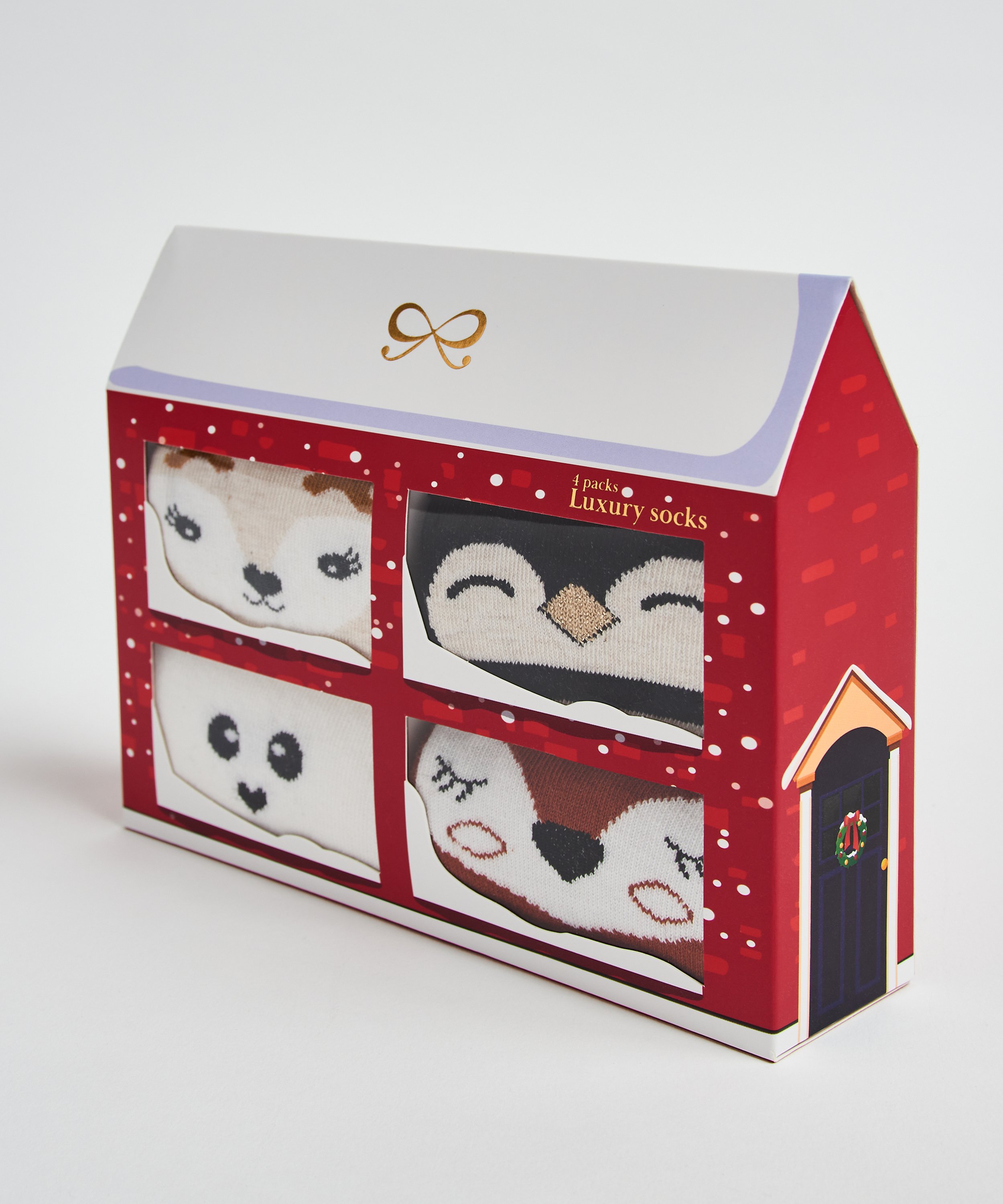 4 paar Kerst sokken Giftbox, Rood, main