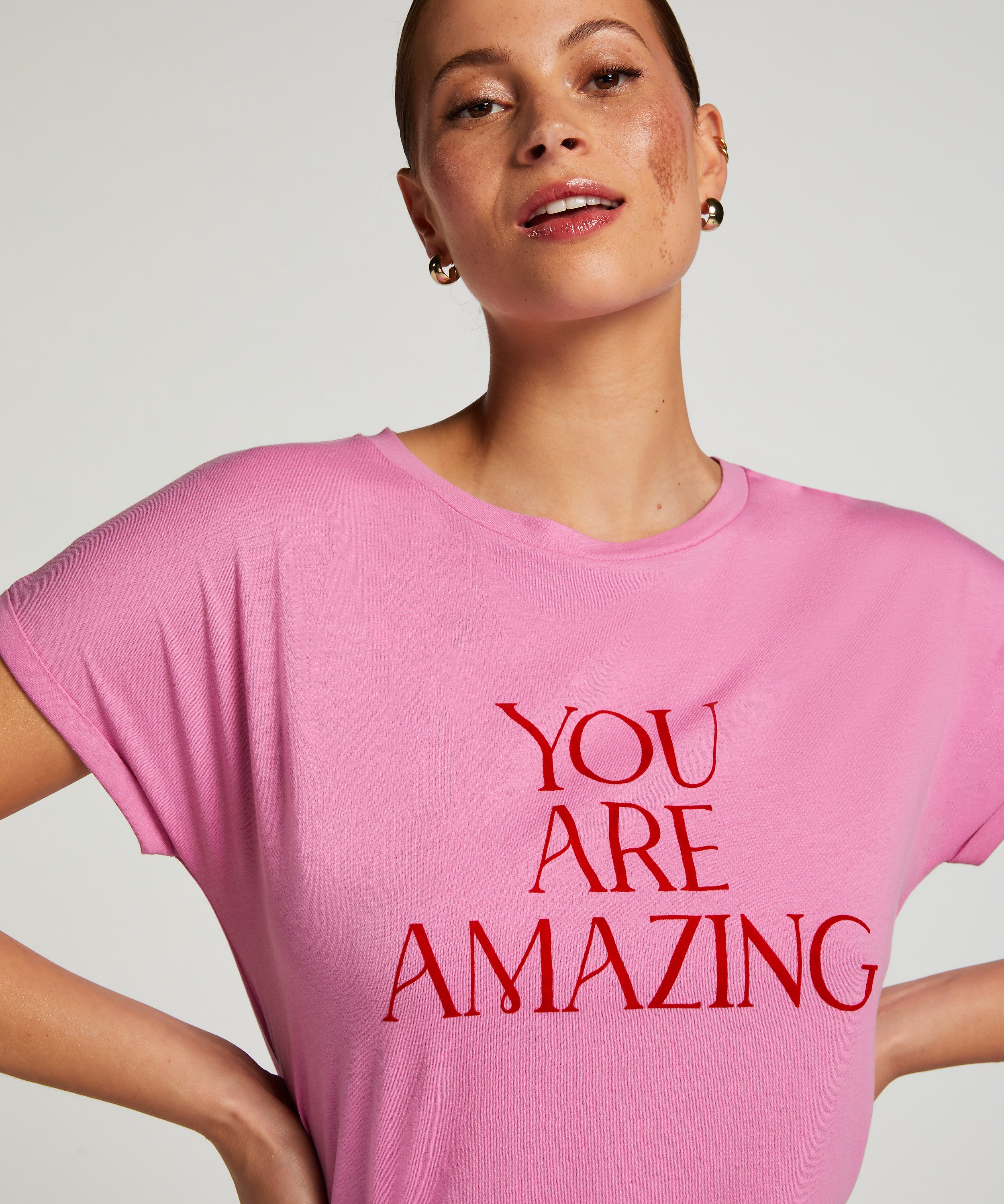 Nachthemd ronde hals, Roze, main