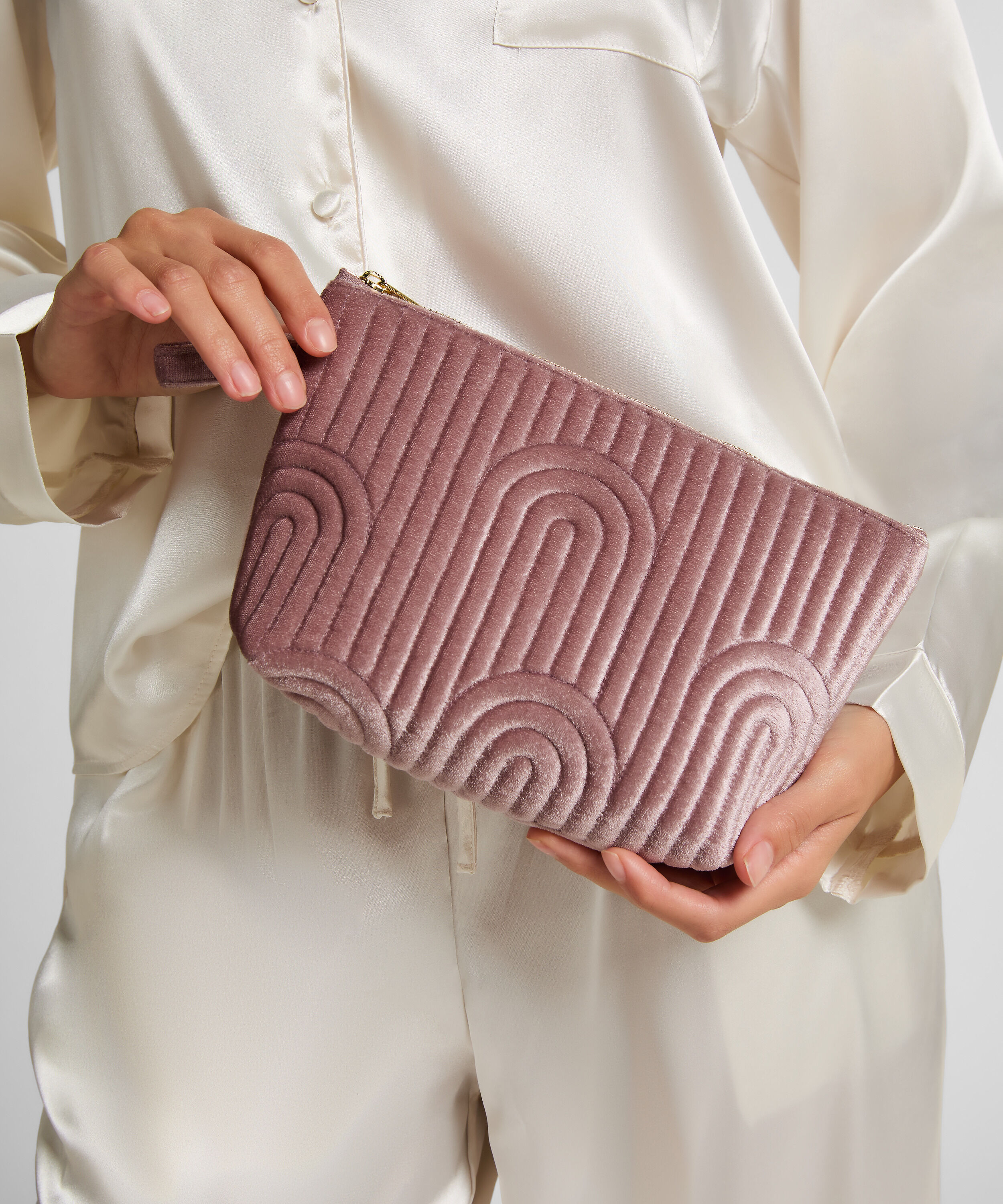 Velours make-up tasje klein, Paars