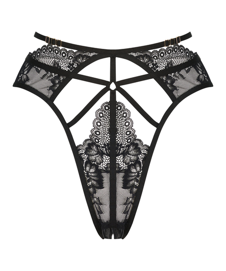 Slip brésilien à entrejambe ouvert Roxanne, Noir