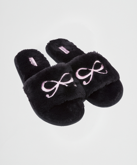 Slippers Fake Fur, Zwart