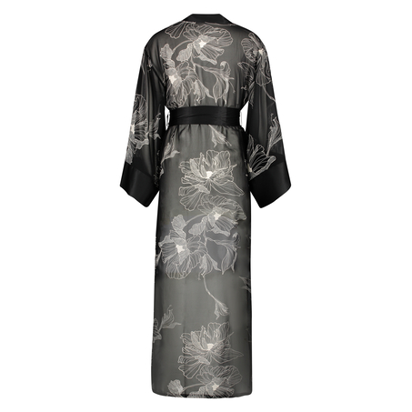 Kimono long chiffon lotus, Noir