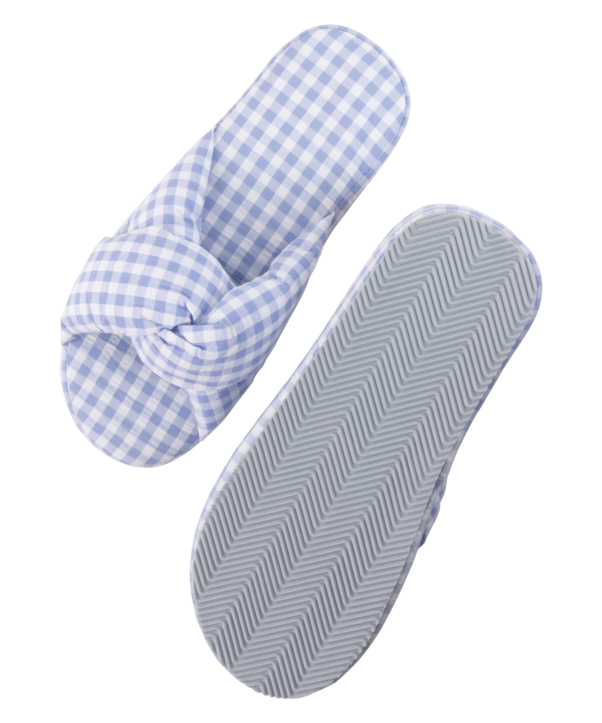 Pantoufles tressées Vichy, Bleu, main