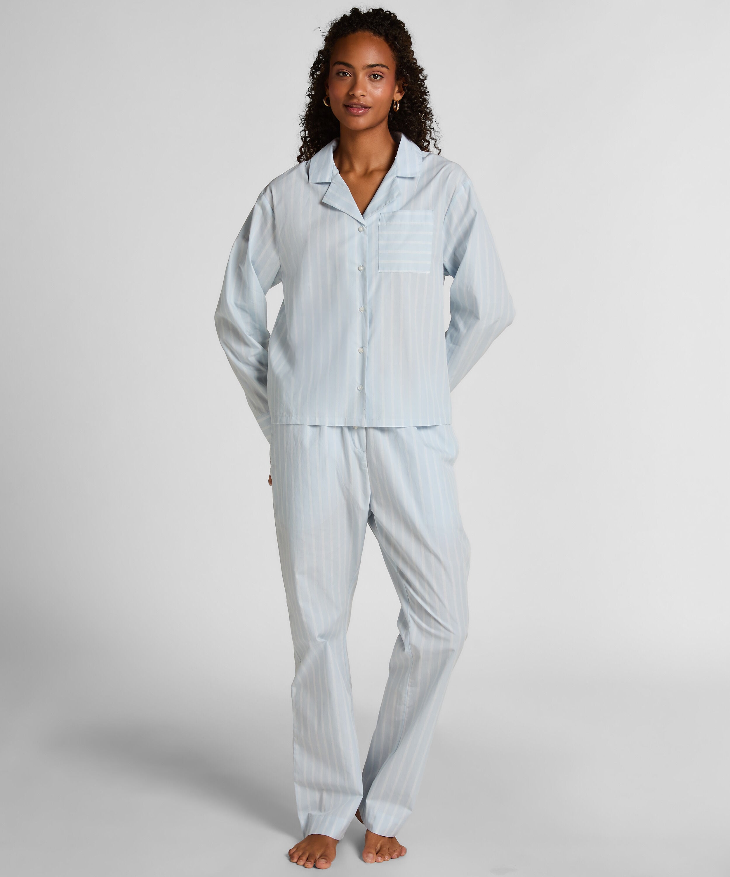 Geweven katoenen broek met streep, Blauw