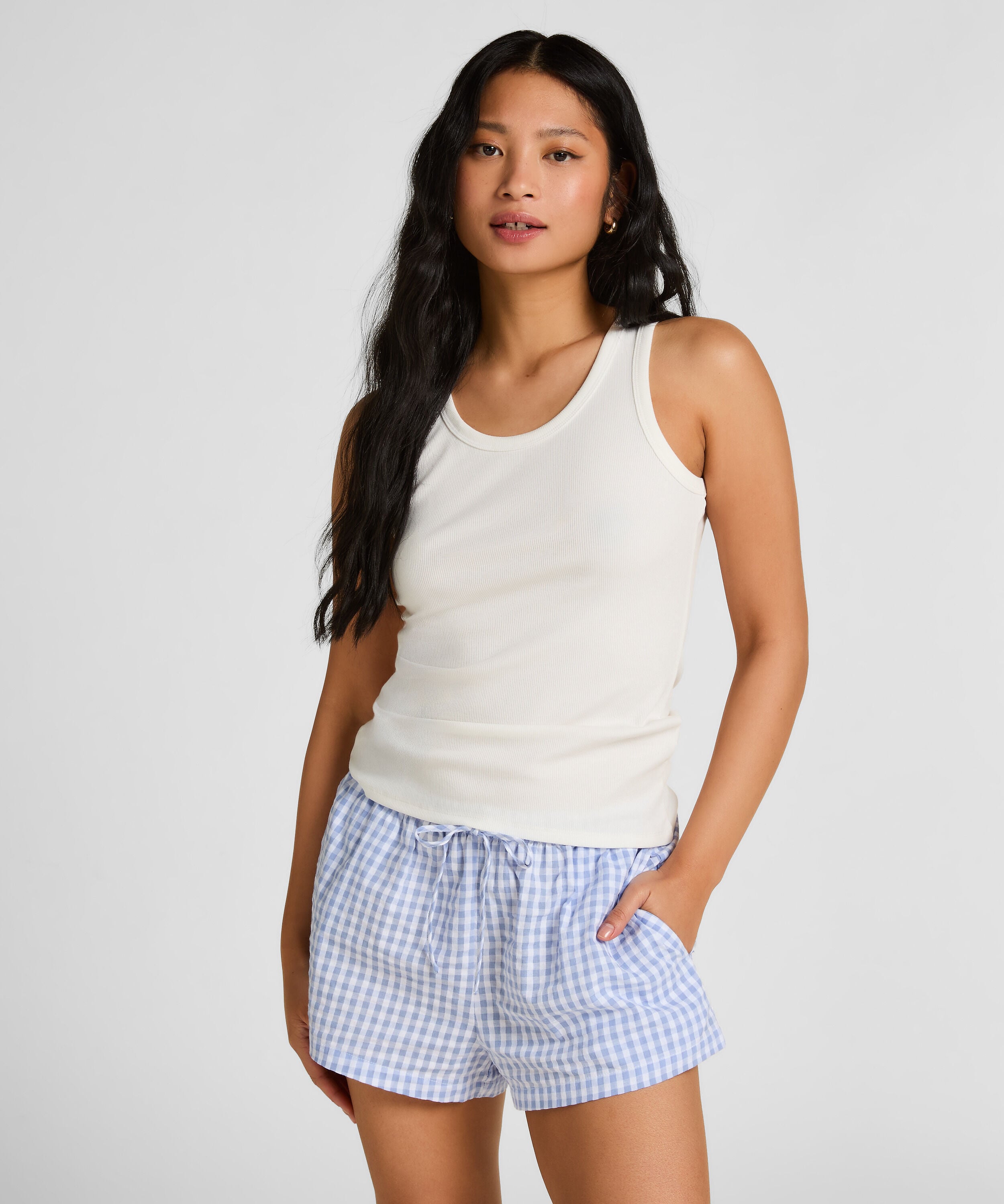 Shorts Seersucker, Blauw