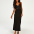 Slipdress Modal lace long, Zwart