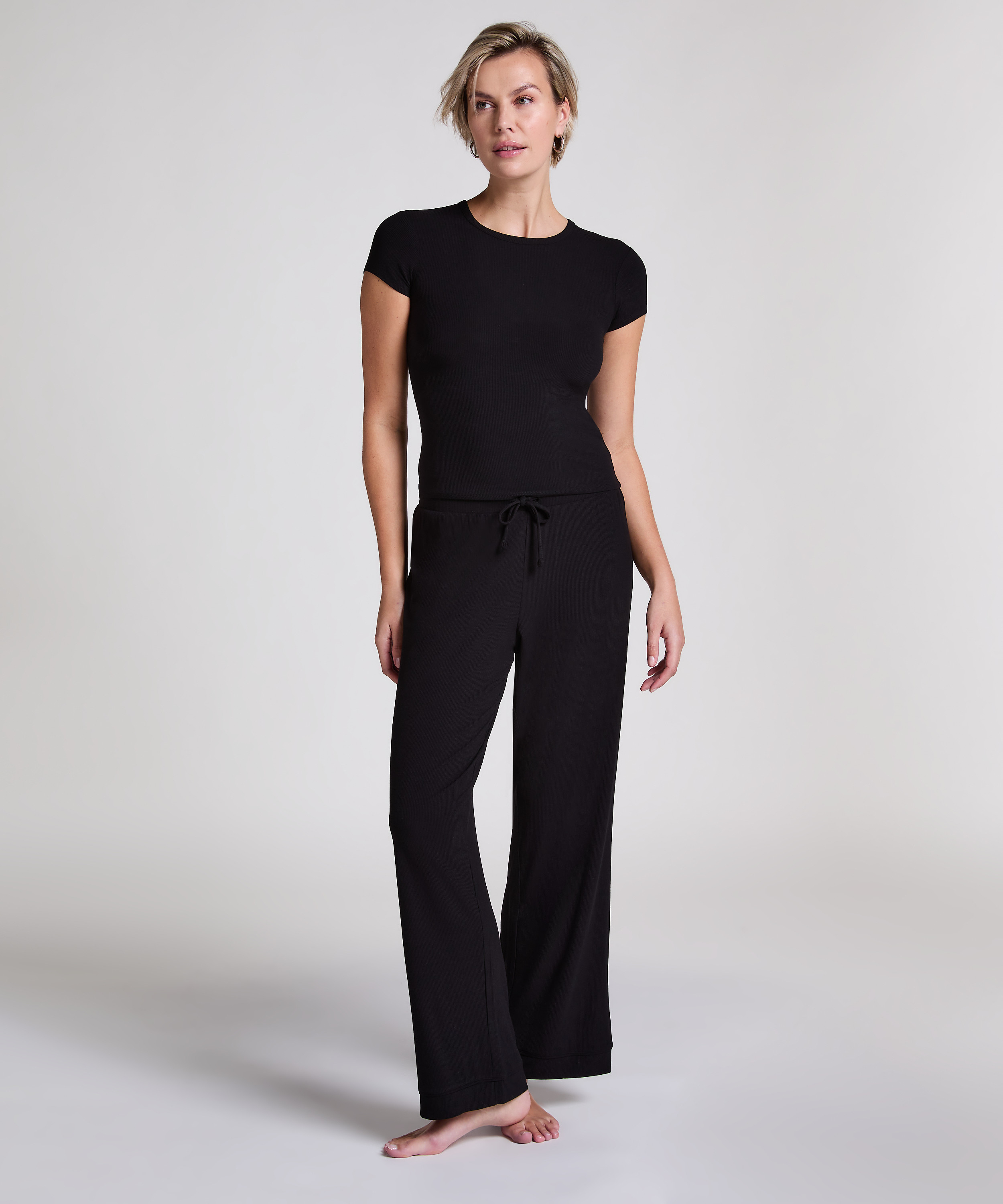 Pyjamatop Rib Essential, Zwart, main