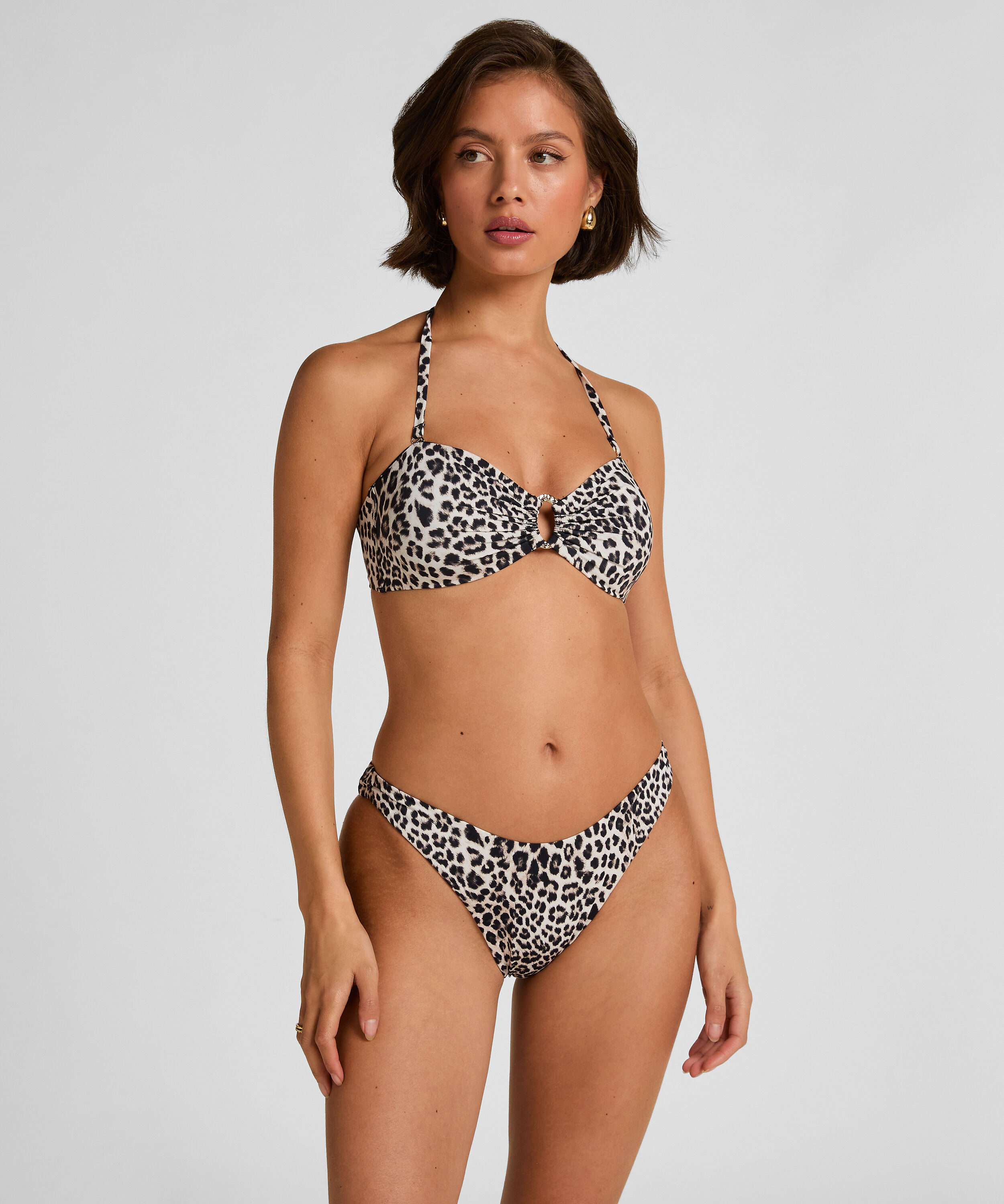 Hoog Uitgesneden Bikinibroekje Leopard, Zwart
