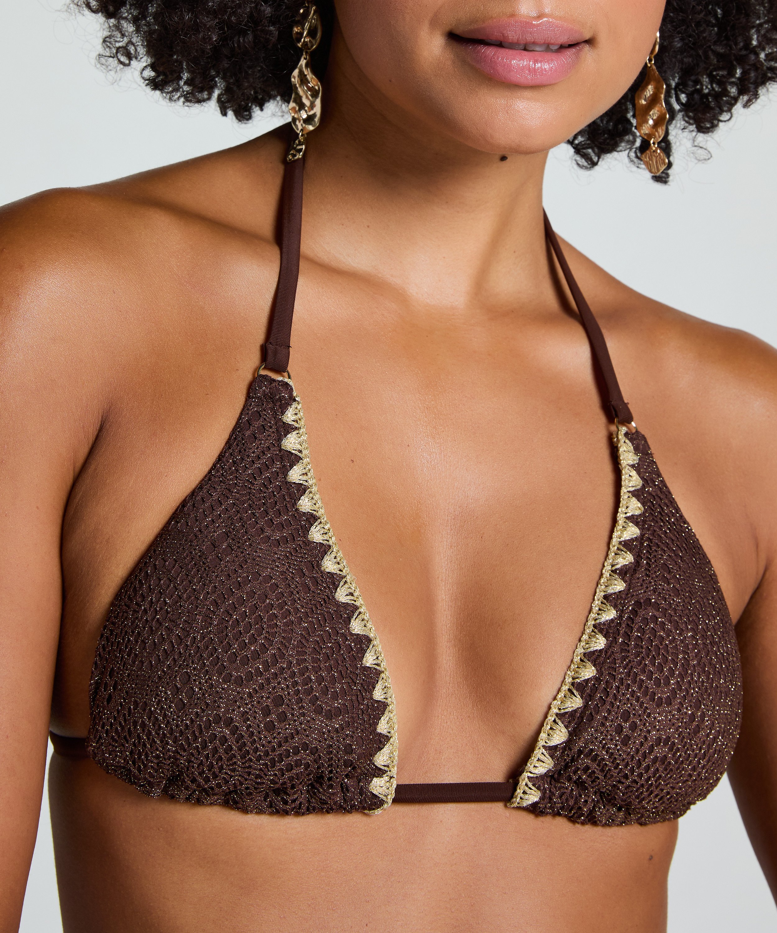 Crochet triangle Bikini Top, Brun, main