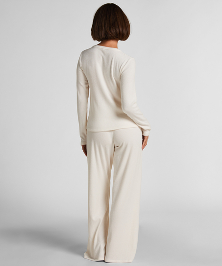 Geribde Jersey Cardigan, Wit