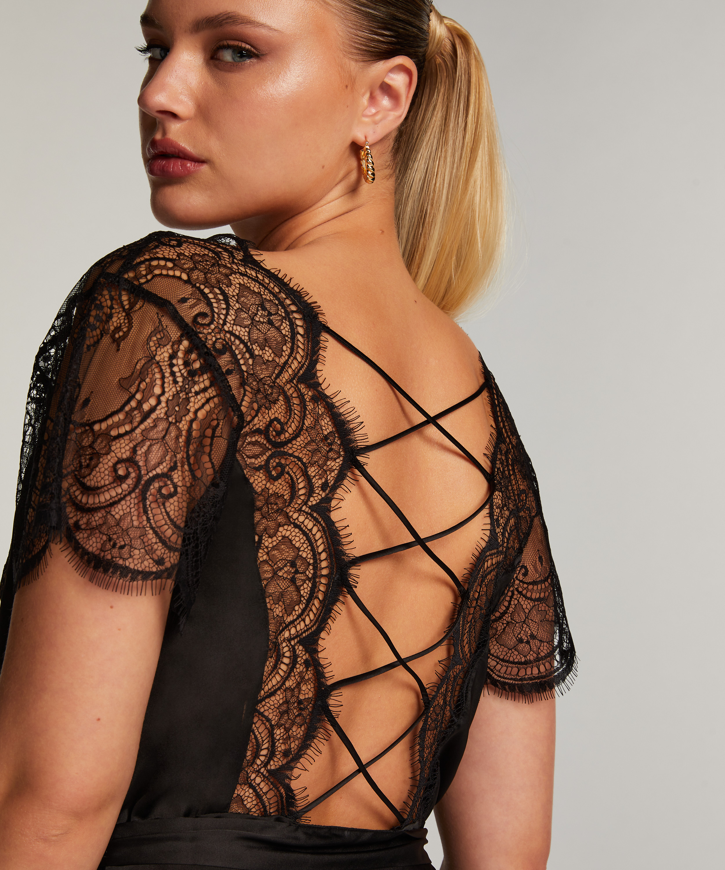 Kimono satin Coco, Zwart, main