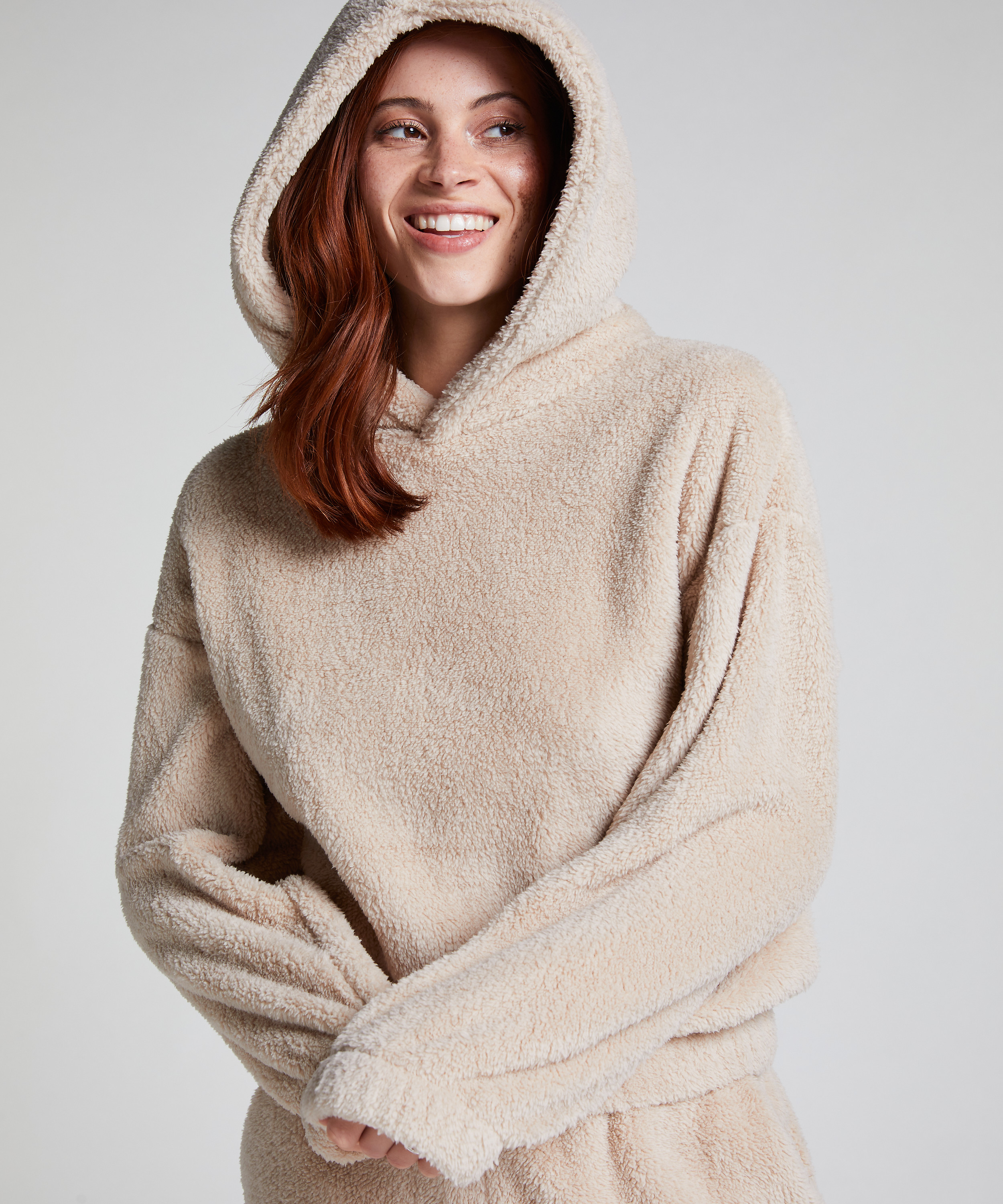 Hoodie Fleece Snuggle, Beige, main