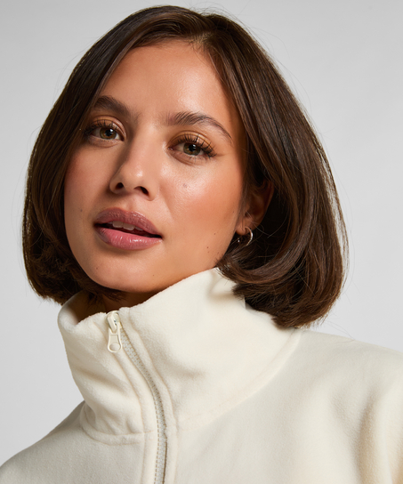 Haut en polaire sportive avec demi-fermeture &eacute;clair, Blanc