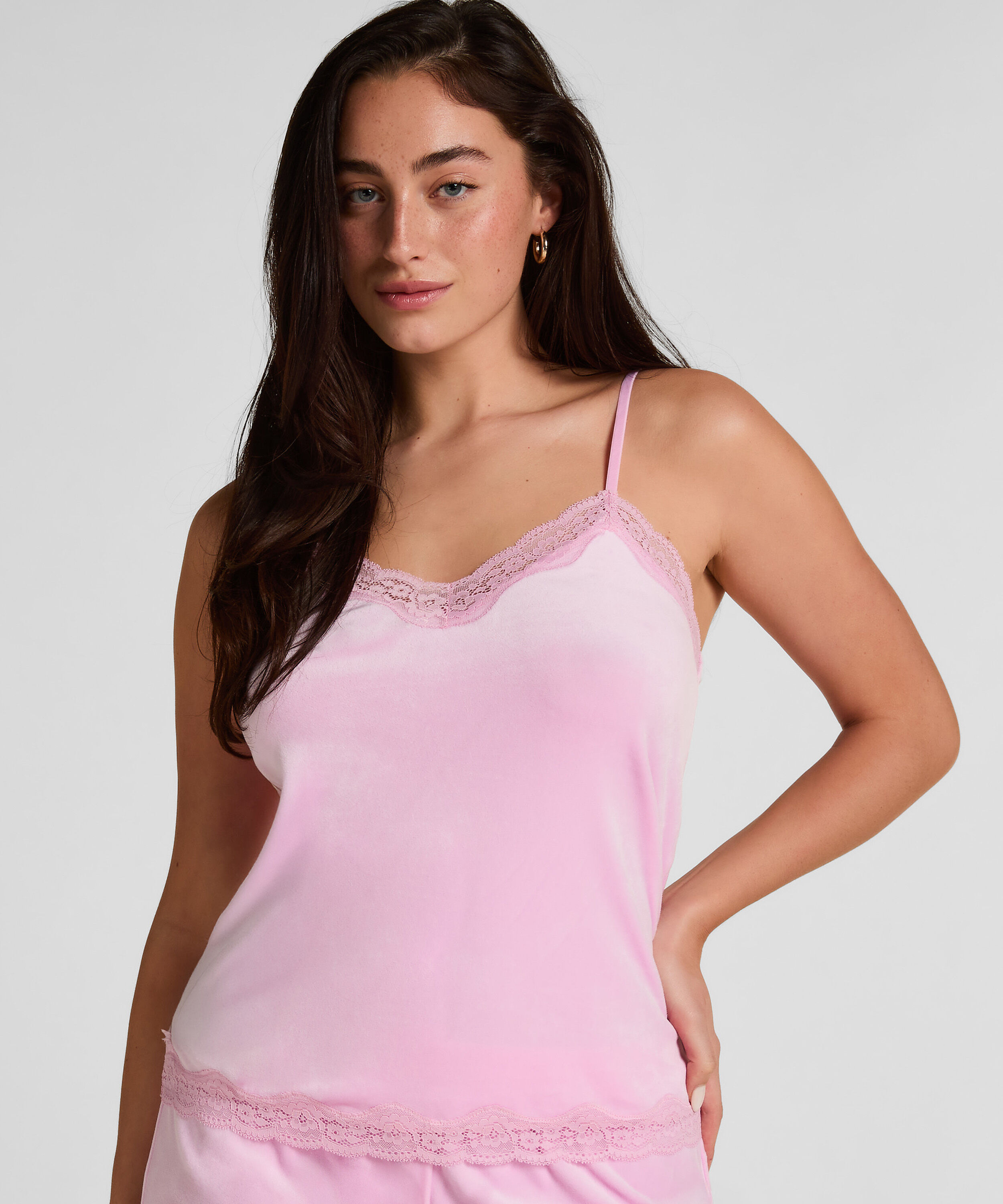 Cami top Velours Lace, Roze