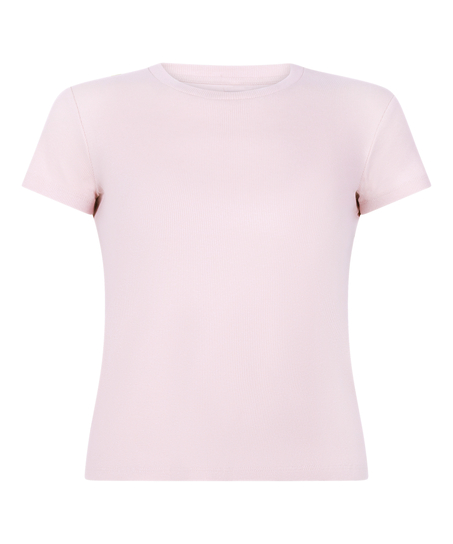 Pyjama top korte mouwen rib, Roze