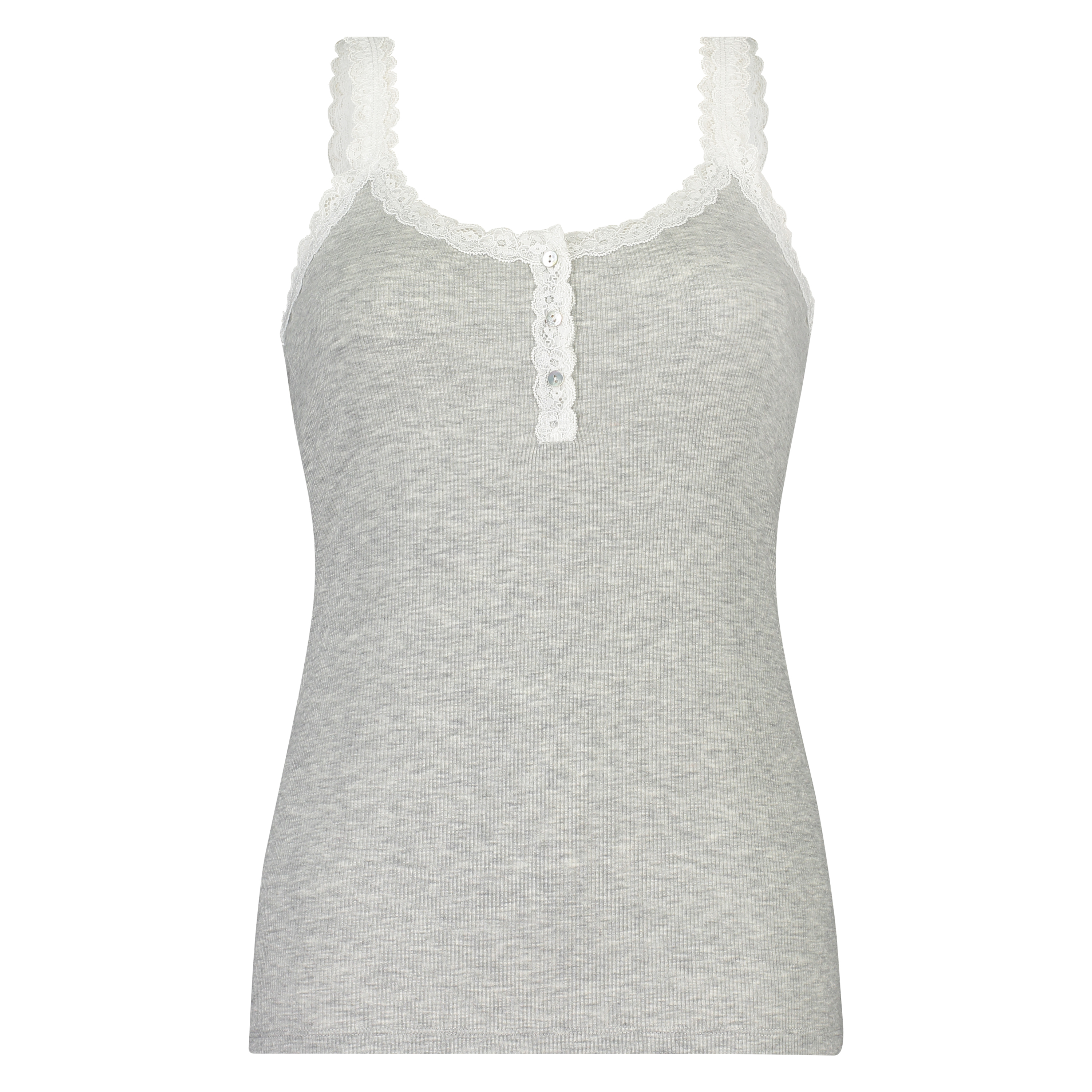 Singlet top cami rib lace, Grijs, main