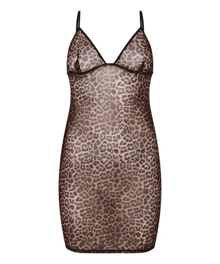 Slipdress Leopard, Zwart